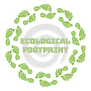 Carbon footprint circle wreath. CO2 ecological footprint symbols with green leaves. Greenhouse gas emission. Environmental and