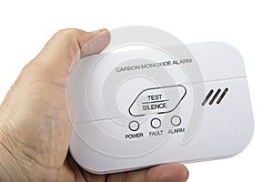 Carbon monoxide alarm for safe sleep on white.