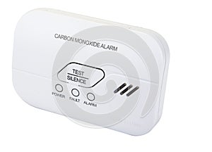 Carbon monoxide alarm for safe sleep on white.