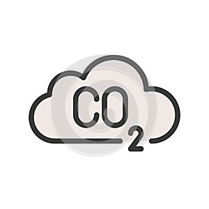 Carbon monoxide on cloud, Flat vector icon