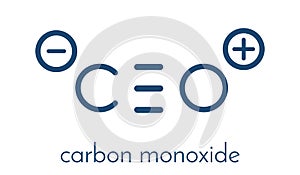 Carbon monoxide CO toxic gas molecule. Carbon monoxide poisoning frequently occurs due to malfunctioning fuel-burning home.