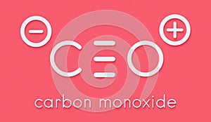 Carbon monoxide (CO) toxic gas molecule. Carbon monoxide poisoning frequently occurs due to malfunctioning fuel-burning home