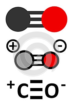 Carbon monoxide (CO) toxic gas molecule. Carbon monoxide poisoning frequently occurs due to malfunctioning fuel-burning home