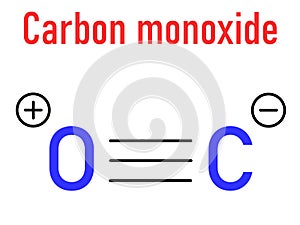 Carbon monoxide or CO toxic gas molecule. Skeletal formula.