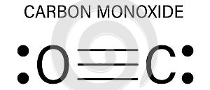 Carbon monoxide or CO toxic gas molecule. Skeletal formula.