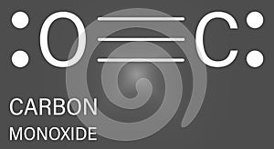 Carbon monoxide or CO toxic gas molecule. Skeletal formula.