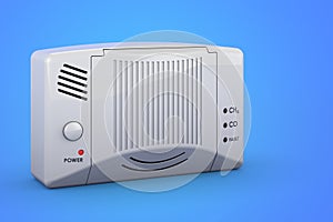 Carbon monoxide detector on blue background, 3D rendering