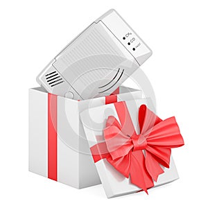 Carbon monoxide detector inside gift box, present concept. 3D rendering