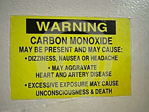 Carbon Monoxide sign explaining dangers of toxic gas.