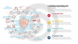 Carbon neutrality concept for infographic template banner with four point list information