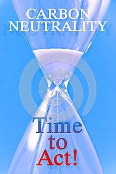 Carbon Neutrality Time to Act concept with a hourglass with time running out