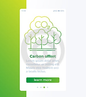 carbon offset, co2 reduction banner with line icon