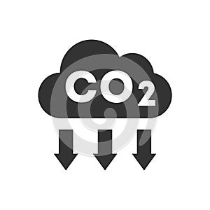 Carbon offset concept. Carbon dioxide in a cloud with down arrows. photo