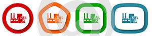 Carbon power plant vector icon set, flat design buttons on white background