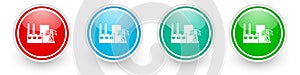 Carbon power plant vector icons, colorful glossy buttons on white