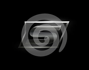 Carbon speed Letter S logo, dark matte metal carbon texture. Drive dynamic steel letter, turbo bold italic chrome