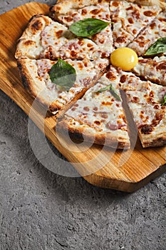 Carbonara pizza with bacon and eggs