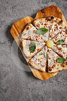 Carbonara pizza with bacon and eggs