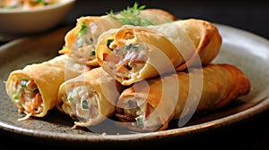 Carbonara Spring Rolls, filled with carrots, minced meat, mushrooms, cheese, and a creamy sauce