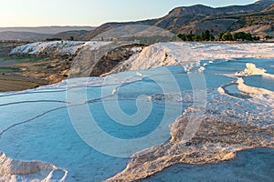 Carbonate travertines with blue water, Pamukkale