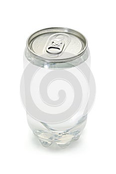 Carbonated drink in plastic can with metal top