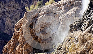 Carbonatic and sulphidic precipitates and sinter at one of the fifty hot spring leaks near Main, Jordan