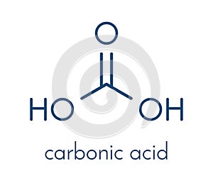 Carbonic acid molecule. Formed when carbon dioxide is dissolved in water carbonated water. Skeletal formula.