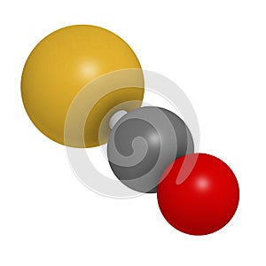 Carbonylsulfide (COS) molecule. Foul smelling gas, naturally present in the atmosphere and in cheese, cabbage, etc