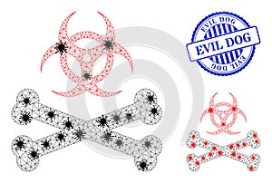 Carcass Mesh Biohazard Bones Pictograms with Infectious Parts and Textured Round Evil Dog Stamp