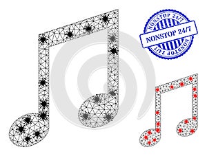 Carcass Mesh Music Notes Pictograms with Infection Elements and Textured Round Nonstop 24/7 Badge