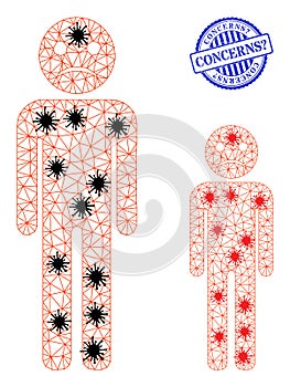 Carcass Mesh Sad Person Pictograms with Covid Nodes and Textured Round Concerns question. Seal