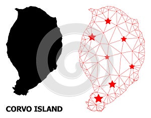 Carcass Polygonal Map of Corvo Island with Red Stars