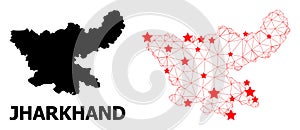 Carcass Polygonal Map of Jharkhand State with Red Stars