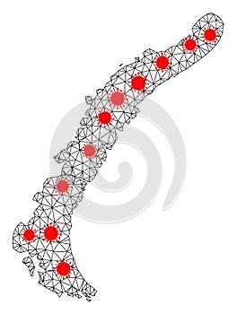 Carcass Polygonal Map of Novaya Zemlya Islands with Red Coronavirus Items