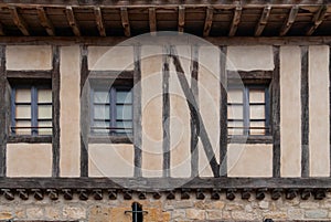 Carcassonne city timbered house in medieval town.