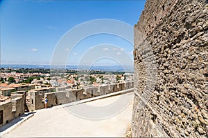 Carcassonne, France. Landscape with ancient fortress buildings. UNESCO list