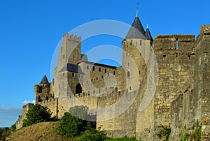 Carcassonne  medieval  citadel with numerous watchtowers