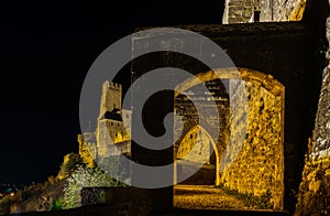 Carcassonne medieval fortress night view, old walls and towers h