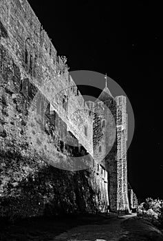 Carcassonne medieval fortress night view, old walls and towers h