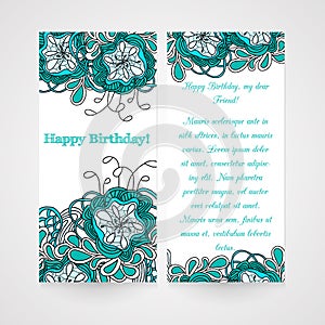 Card with abstract hamd drawn flower