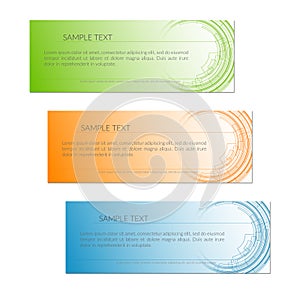 Card with abstract radial circle lines Tech lines on a orange blue green background Creative technology card template design