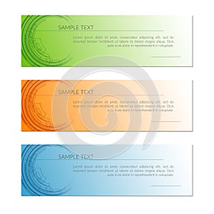 Card with abstract radial circle lines Tech lines on a orange blue green background Creative technology card template design