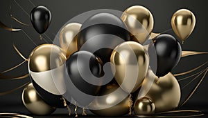 Card black gold ballons copy space elegant modern