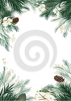 Card border: White Background With Pine Cones and Flowers