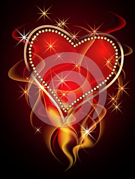 Card with burning heart