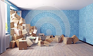 Card cardboard boxes in the room