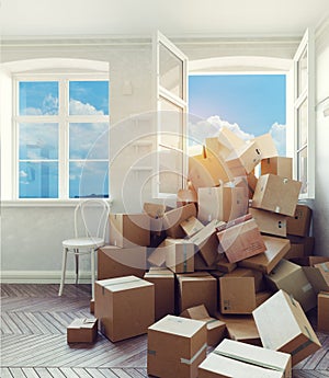 Card cardboard boxes in the room