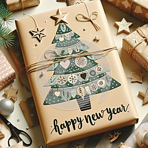 card with Christmas decoration with Christmas tree