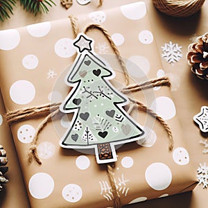 card with Christmas decoration with Christmas tree