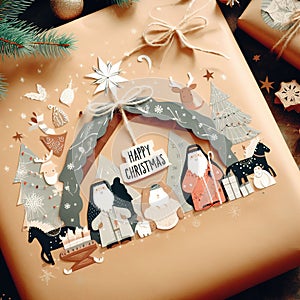 card with Christmas decoration with nativity scene